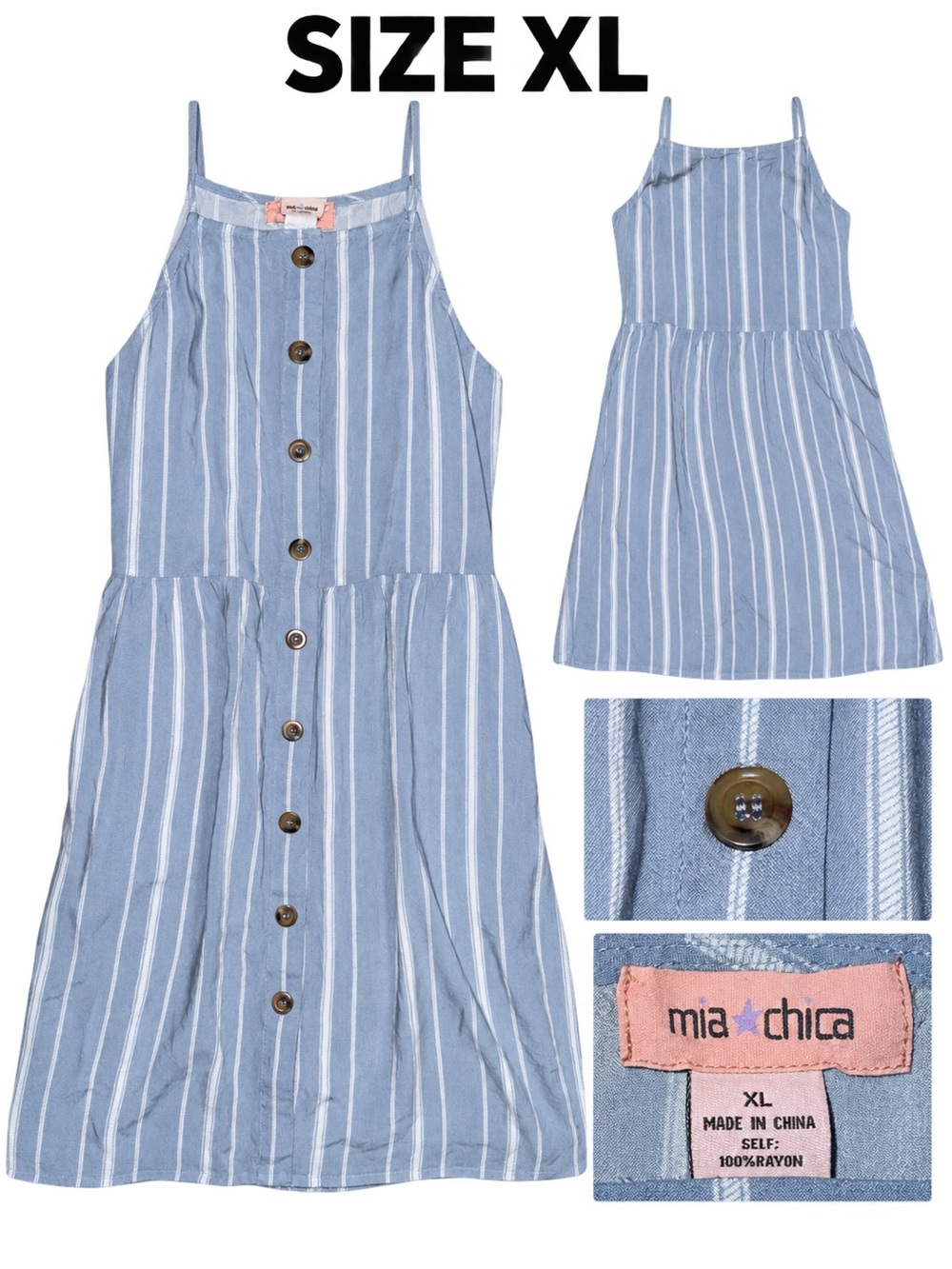 Mia Chica Light Blue & White Striped Sleeveless Button-Front Dress